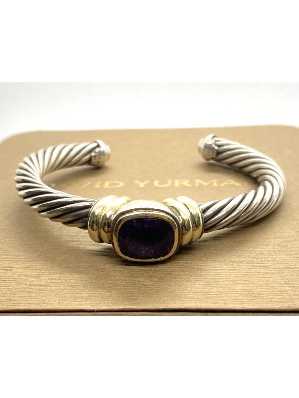 David Yurman Cable Cuff Bracelet 925 Silver & 14K Gold Amethyst